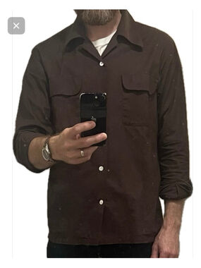 Lot 220L 1940s Linen-Cotton Open Collar Shirt Brown Militora M